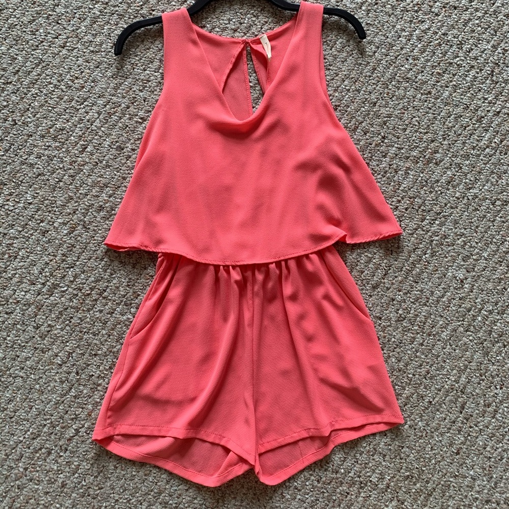 Coral Open Back Romper